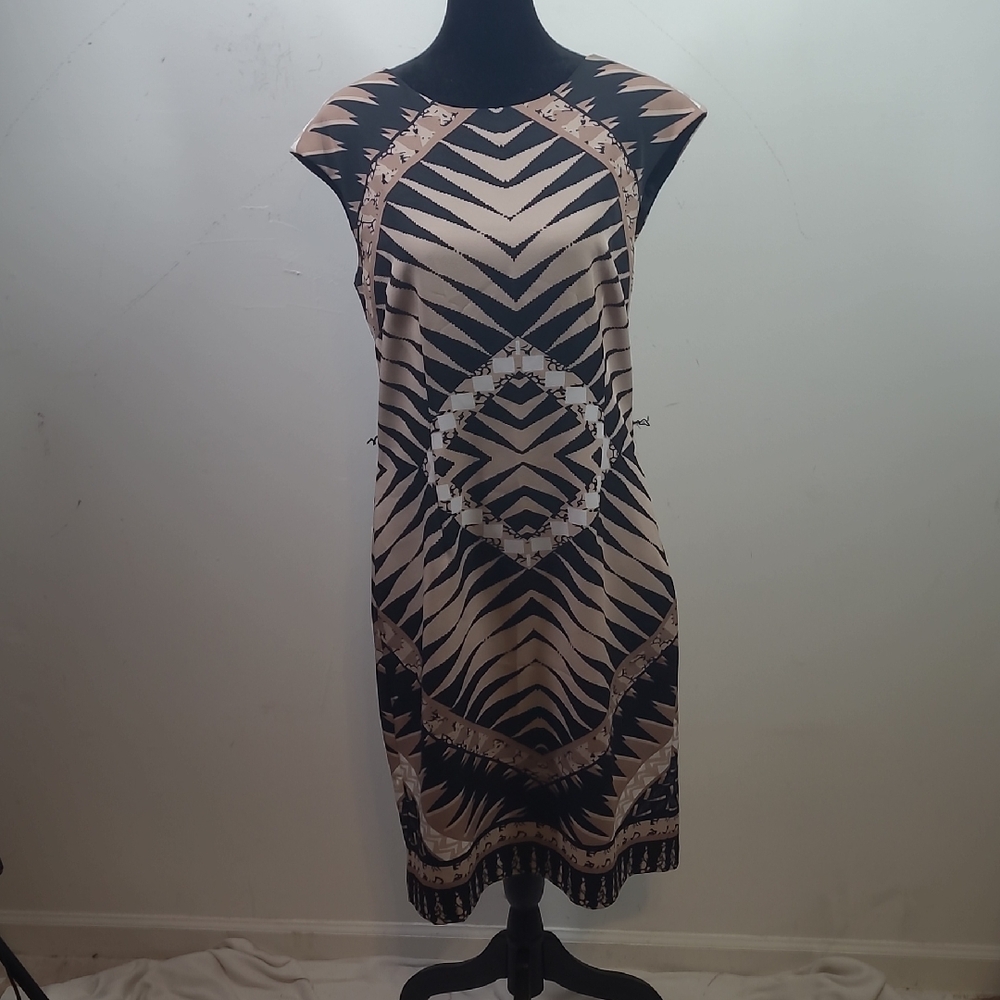Voir Voir Black and Tan Patterned Midi Dress